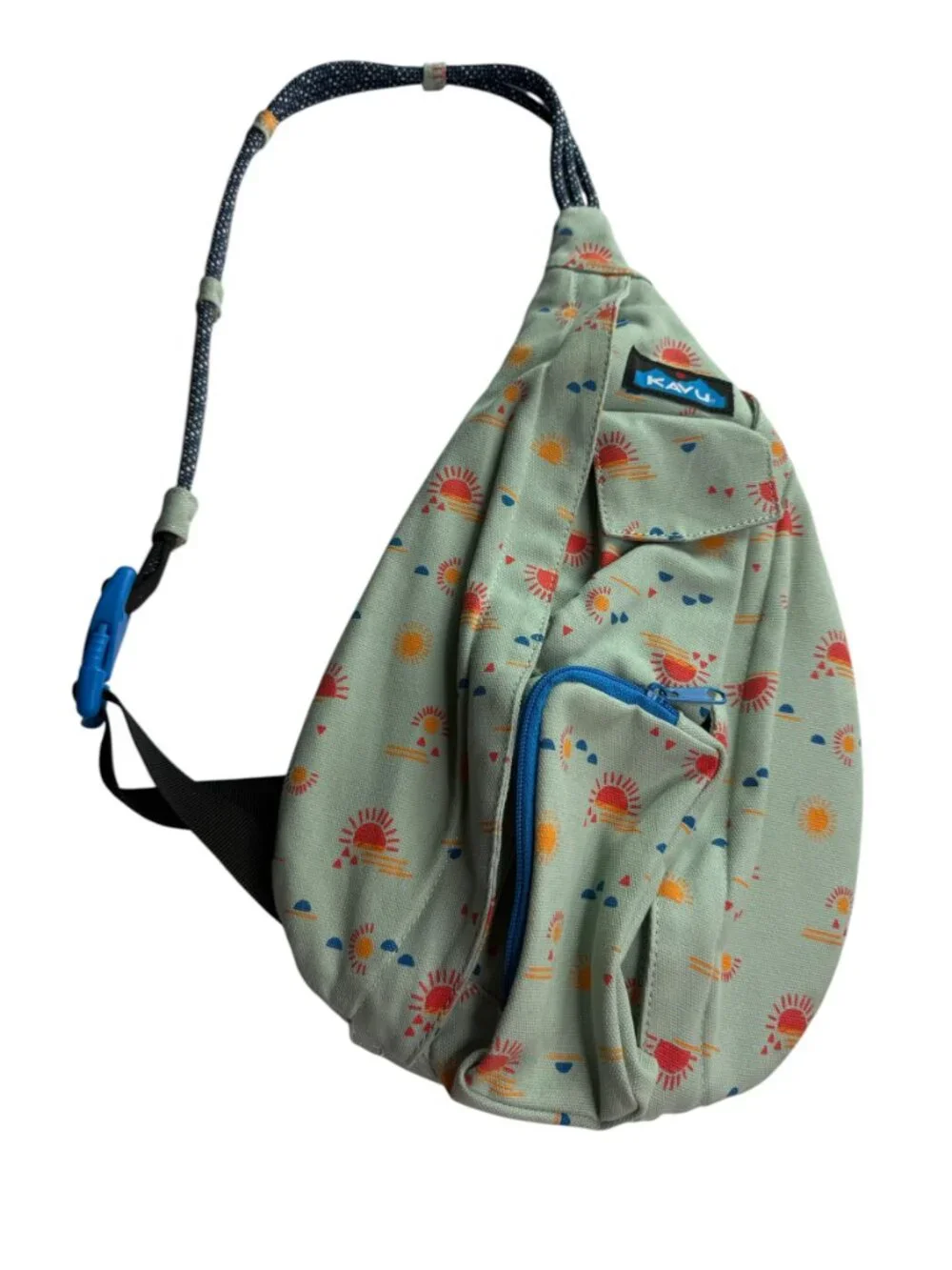 KAVU Backpack Rope Bag Sling Style Sun Print.  Zip Pockets